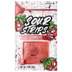 Sour Strips Strawberry Candy Peg Bag 3.4oz 12ct